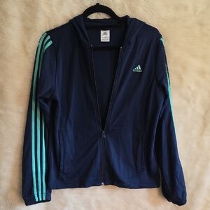 Adidas Navy Blue Jacket with Mint Green Stripes